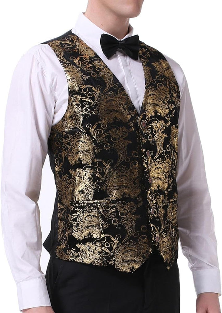 Allthemen Weste Herren Westen Gilet Jacquard Anzugweste für Hochzeit und Party XS Gold, XS Gold