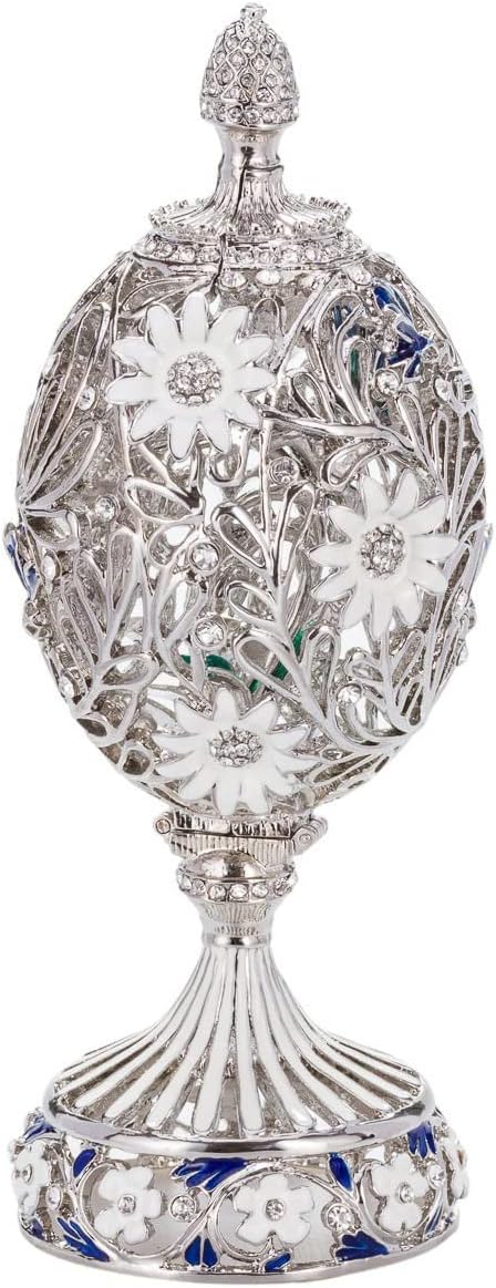 Fabergé-Stil geschnitzt Ei mit Blumen & Schmetterling 16,5 cm silber Farbe