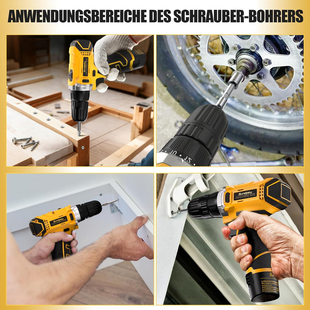 Sundpey Werkzeugkoffer Gefüllt 166tlg, 12V Akkuschrauber zum Anziehen/Lösen von Schrauben, Komplette