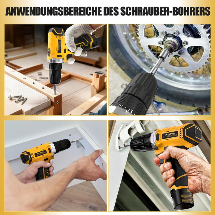 Sundpey Werkzeugkoffer Gefüllt 166tlg, 12V Akkuschrauber zum Anziehen/Lösen von Schrauben, Komplette