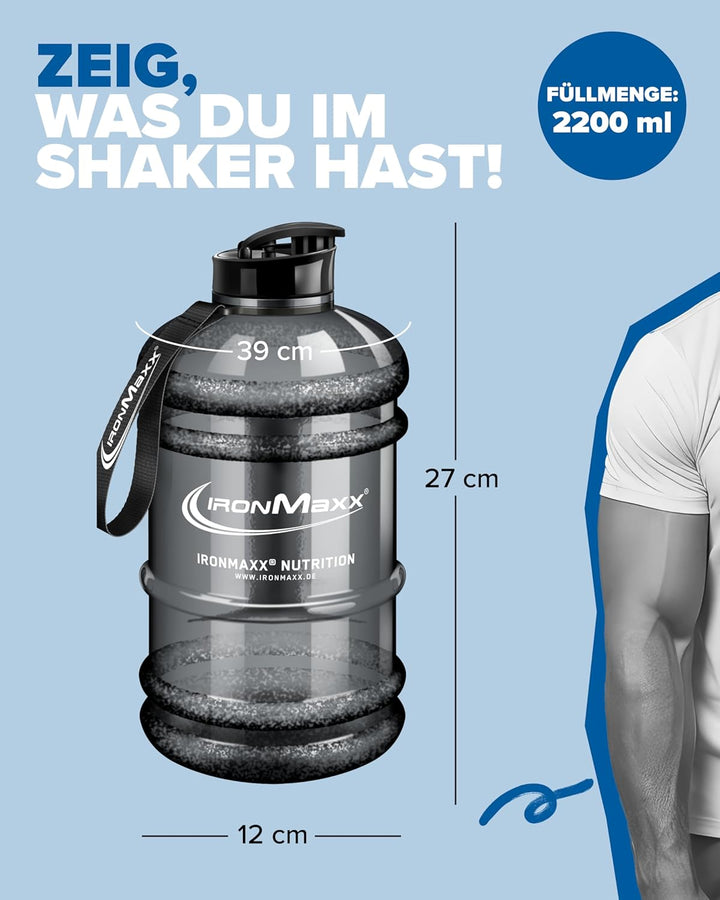 IronMaxx Water Gallon - Grau 2200ml | BPA & DEHP frei | auslaufsichere Trinkflasche mit Messskala |