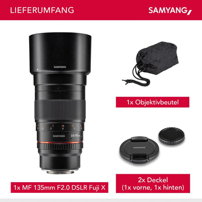 Samyang 135mm F2.0 für Fuji X - APS-C Teleobjektiv Festbrennweite für Fuji Kamera mit X Mount, manue