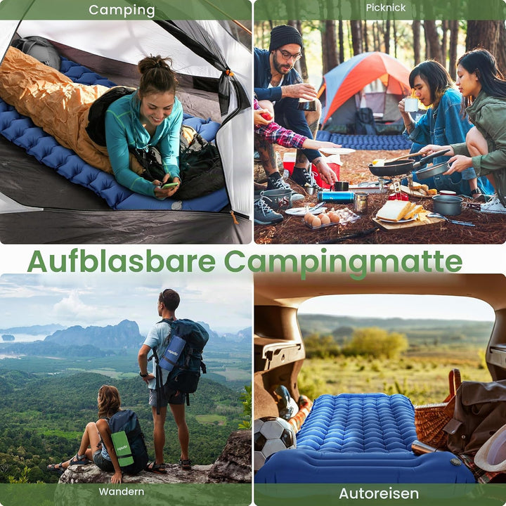 ROPODA Isomatte Camping Selbstaufblasend, Ultraleicht Isomatte Aufblasbar mit Kissen, Campingmatte m