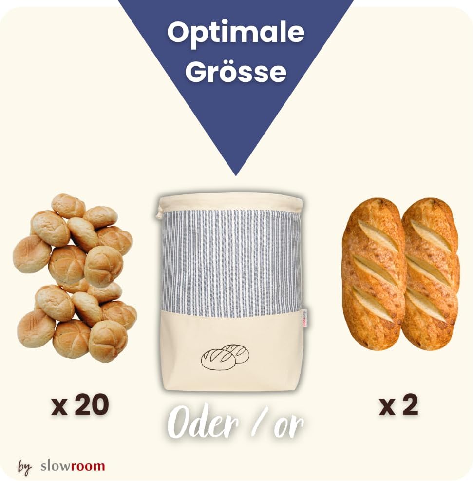 slowroom Brotbeutel zur Brotaufbewahrung und Frischhalten 3 in 1 - Brotkorb Stoff - Brottasche aus B