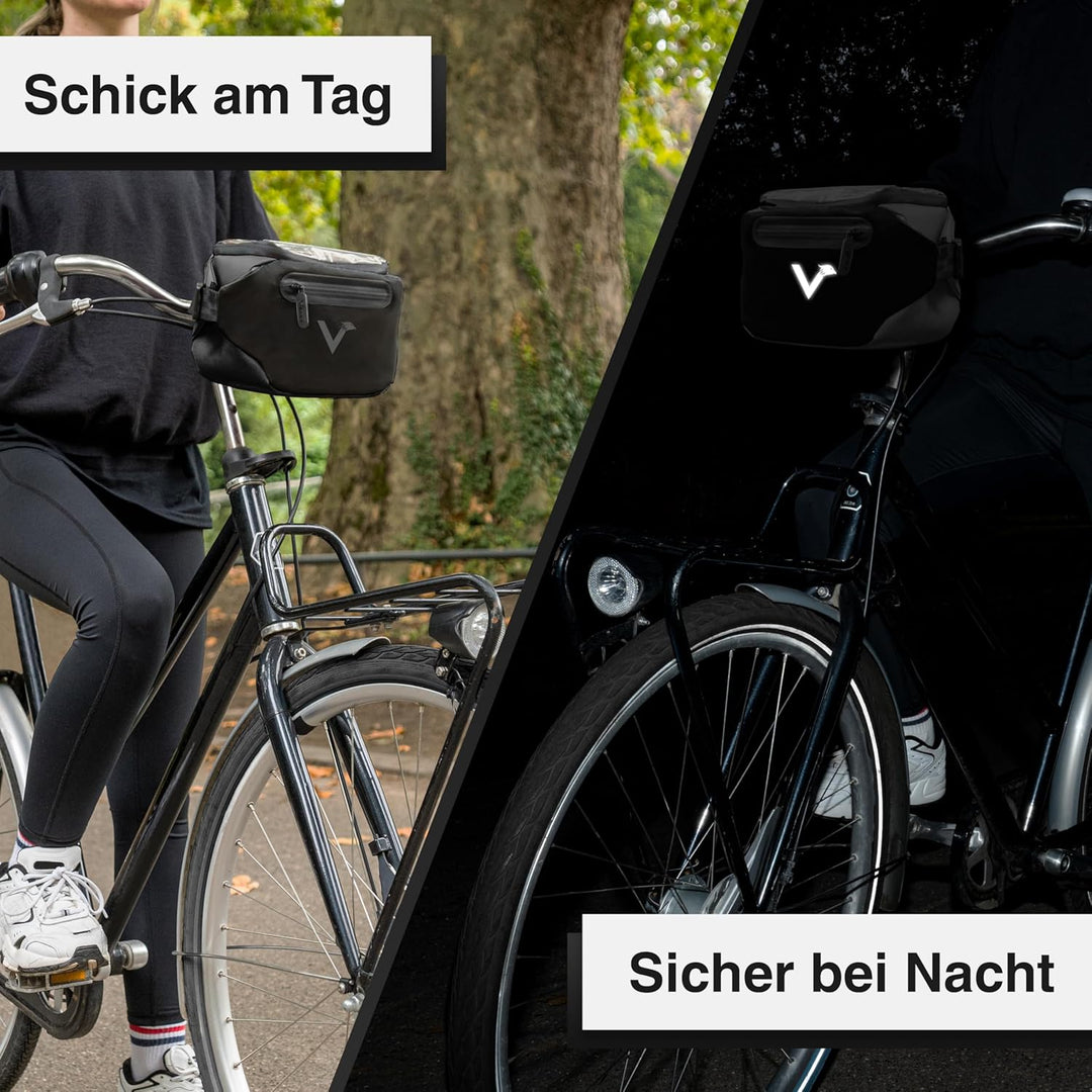 Valkental x KLICKfix 3in1 Lenkertasche 4L, Handyfach, Ebike geeignet | Vollreflektierend für hohe Si