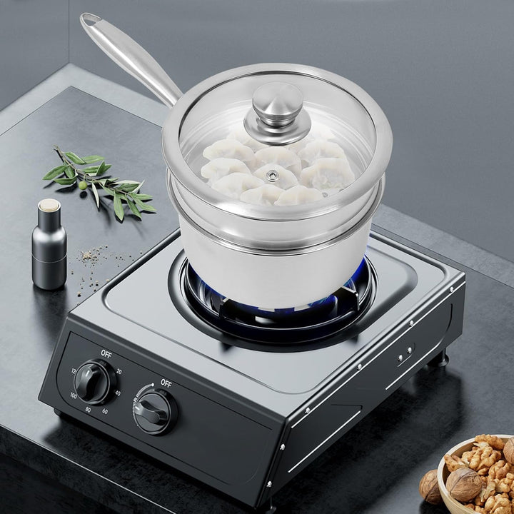 Edelstahl Dampftopf, 2-Ebenen-Mehrzweck-Dampfkochtopf mit Dämpfkorb, Deckel, 2L Dampfkocher für klei