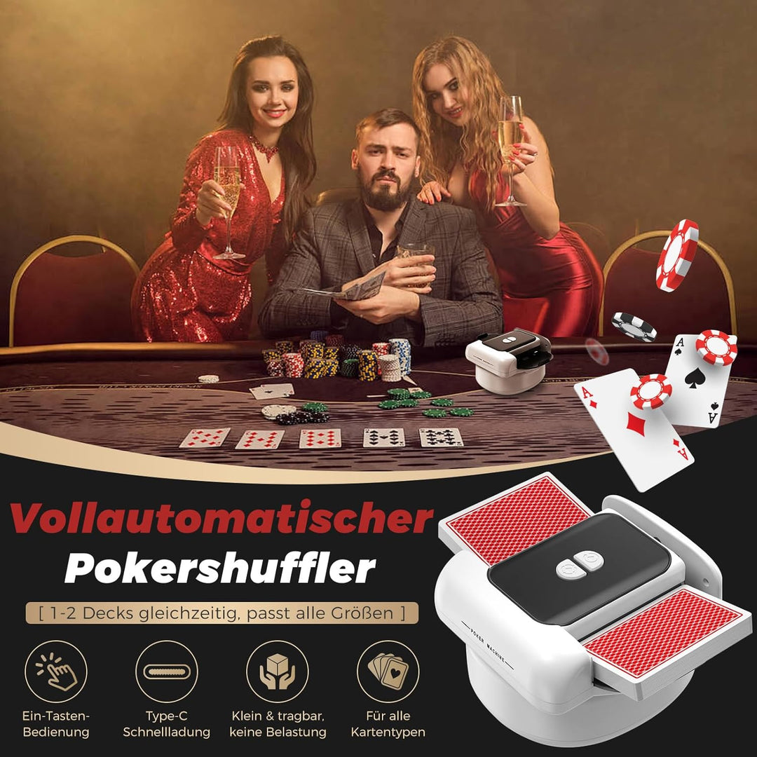 Automatischer Kartenmischer, 2 Laufmodi, Aufladbar mit Langzeit-Batterie, Geräuschlos, für UNO, Poke