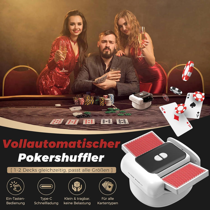 Automatischer Kartenmischer, 2 Laufmodi, Aufladbar mit Langzeit-Batterie, Geräuschlos, für UNO, Poke