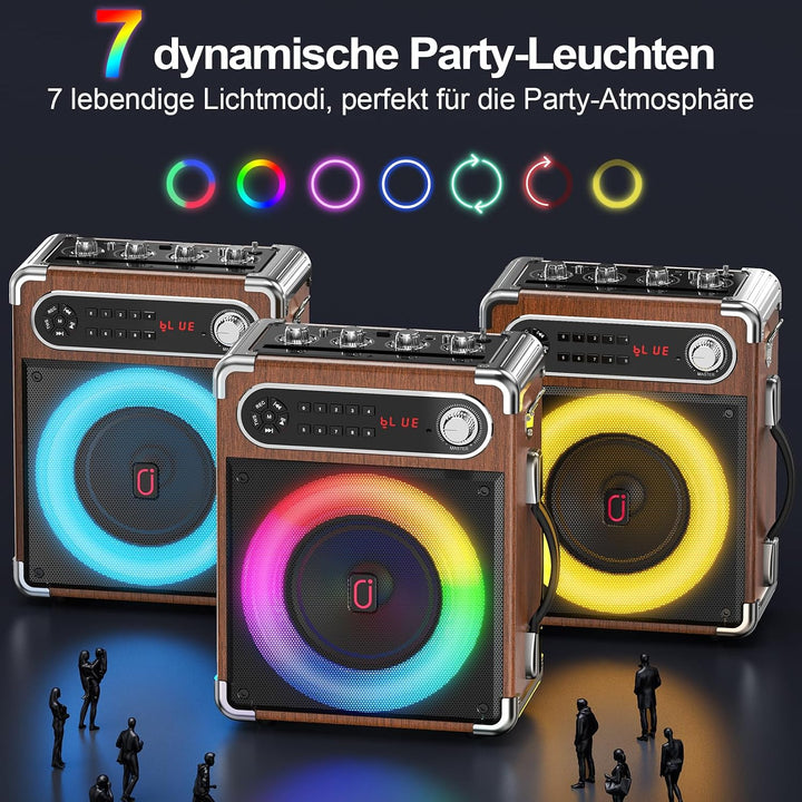JYX Karaoke Maschine, Karaoke Anlage mit 2 Mikrofonen, Tragbare Bluetooth 5.3 Karaoke Box, 80W PA An
