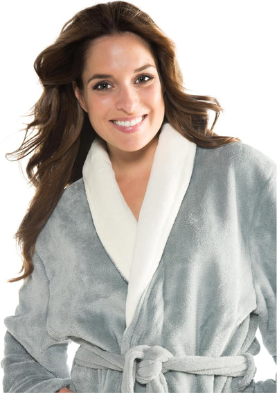 CelinaTex Nevada Bademantel Damen Herren L grau creme weiss Mikrofaser Saunamantel Coral Fleece Morg