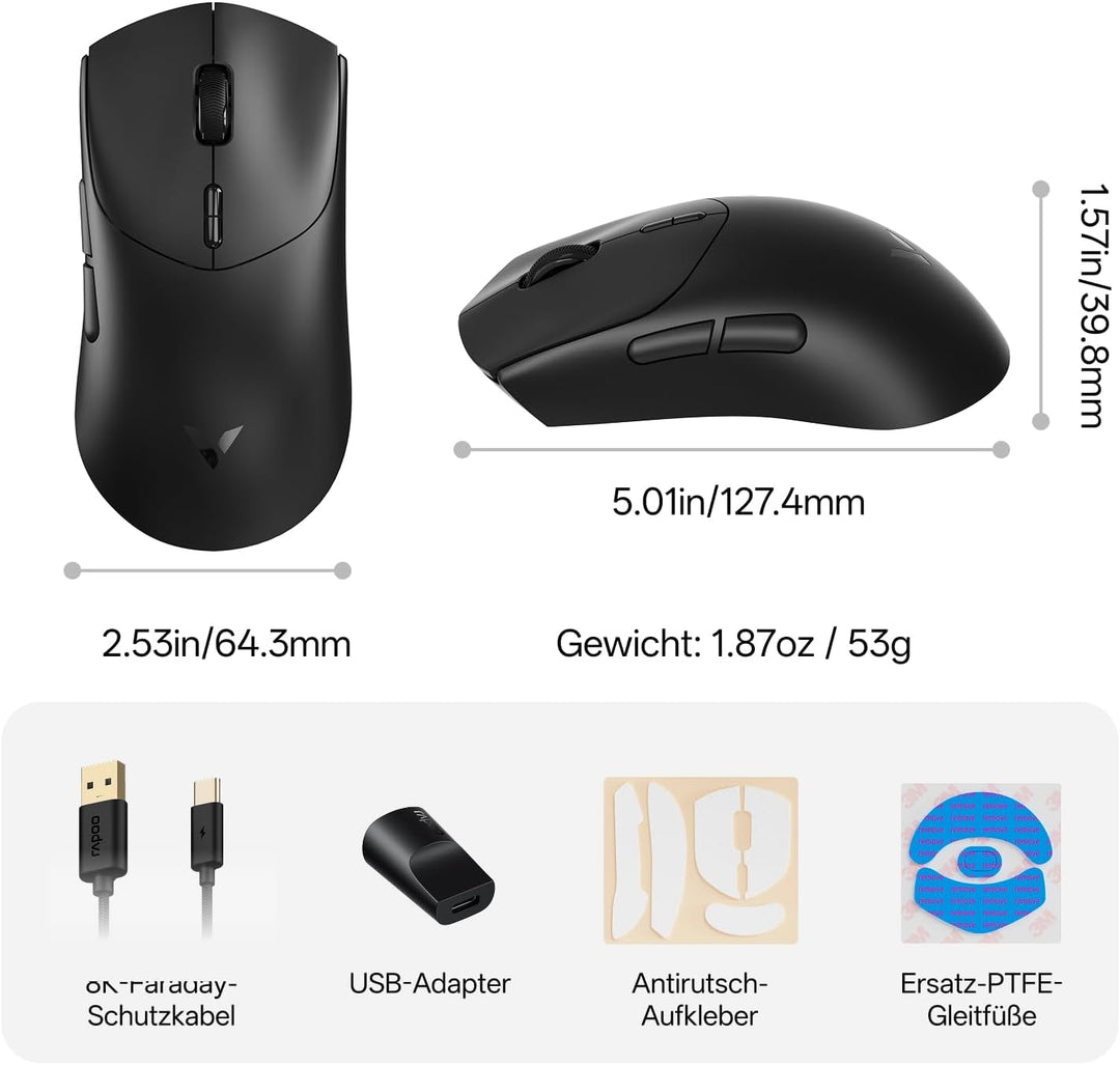 Rapoo VT7 Kabellose Gaming-Maus, Echte 8000Hz Abfragerate, 26K DPI Sensor, 53g Ultraleicht, 750 Std.