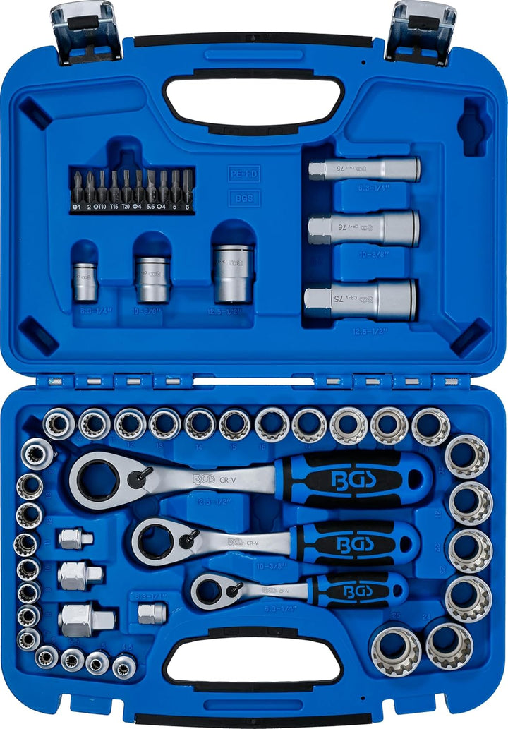 BGS 2181 | Durchsteck-Steckschlüssel-Satz | 52-tlg. | Gear Lock | SW 4,5 - 25 mm | inkl. Kunststoff-