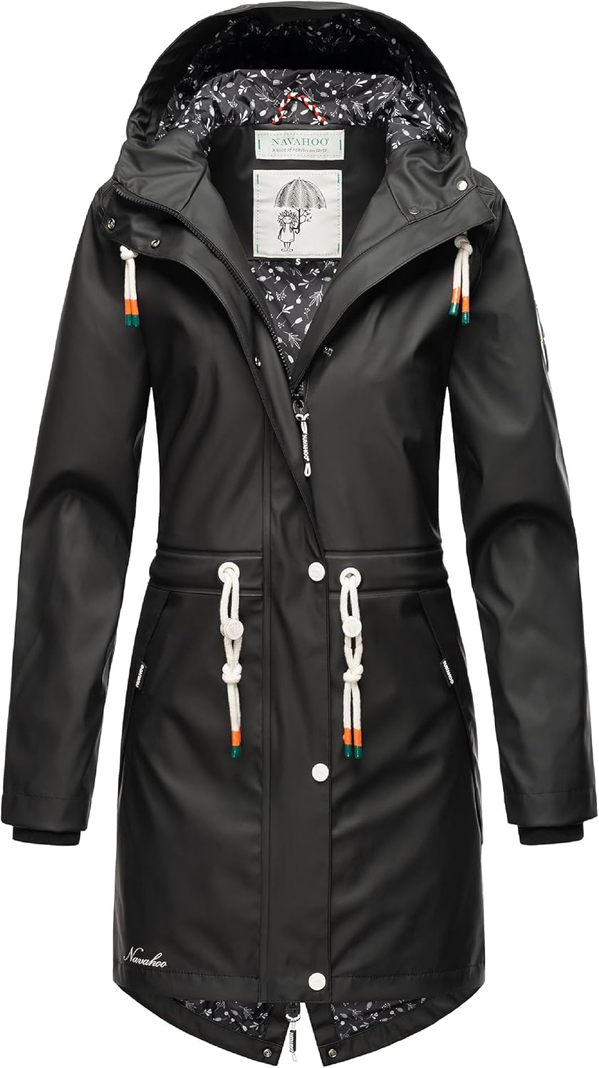 Navahoo Damen Übergangsjacke Regenmantel wasserdicht lang mit Kapuze Tropical Stormoo XS-3XL M Schwa