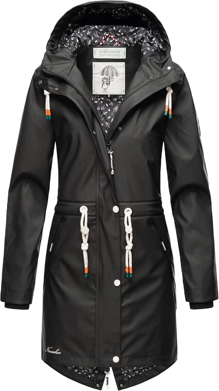 Navahoo Damen Übergangsjacke Regenmantel wasserdicht lang mit Kapuze Tropical Stormoo XS-3XL M Schwa