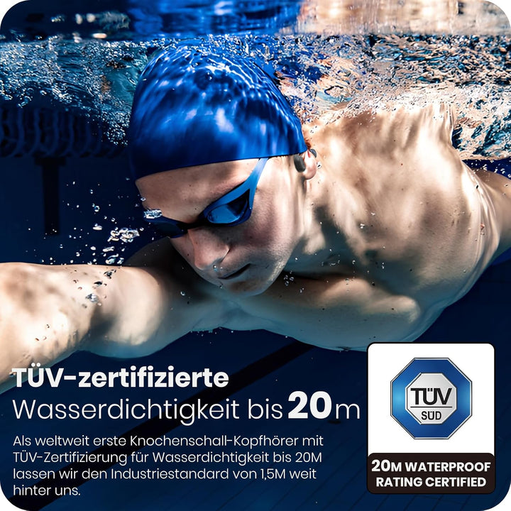 S4 Knochenschall Schwimmen&Tauchen Kopfhörer,IP68 20m TÜV Wasserdicht,Bluetooth 6.0+32GB MP3 Modus,O