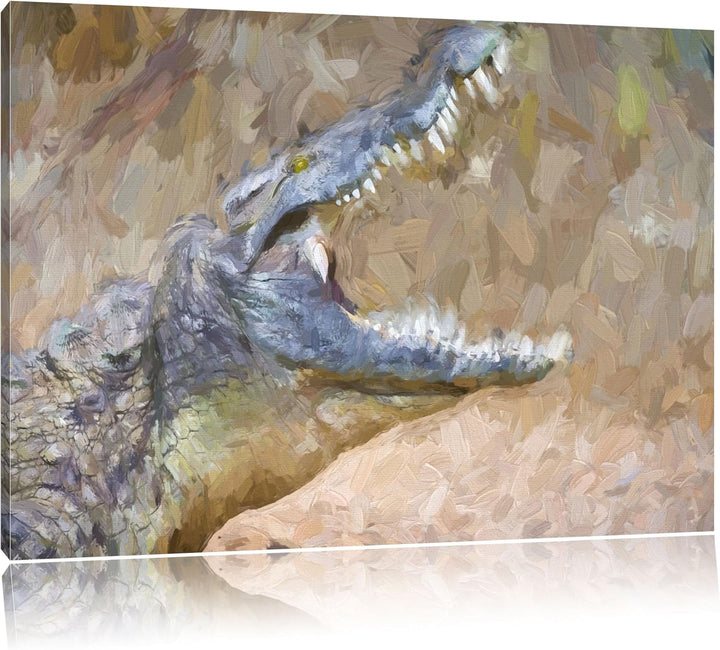 gewaltiges Krokodil Deluxe Format: 100x70 cm auf Leinwand, XXL riesige Bilder fertig gerahmt mit Kei
