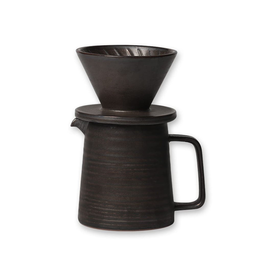 Handgefertigtes Kaffeebereiter-Set aus Steingut, Keramik-Kaffee-Brauer, Hand-Tropfer und Kaffeekanne