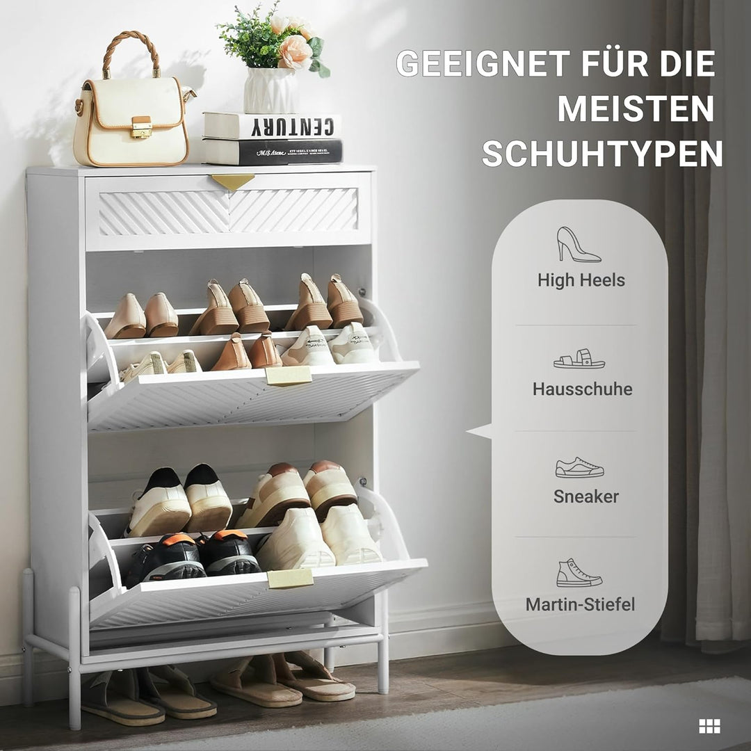 Schmal Schuhschrank mit 2 Klappen platzsparender, Schmaler Geschlossen Schuhregal Schuh Schrank Schu