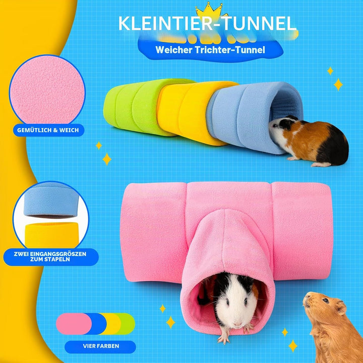 ONEJU Meerschweinchentunnel, Vier stapelbare Tunnel für Meerschweinchen, 1 rosa Meerschweinchen 3-We