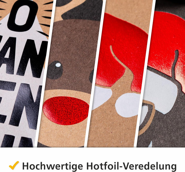 HEKU Weihnachts-Flaschentaschen mit Hotfoil-Veredelung und Prägung, 24 Stück I X-mas Nature Trend mi