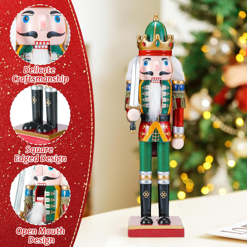 Auniq 2 Stück Nussknacker Figur, 30cm Zauberhafter Nussknacker Soldat klassisch Holz Traditionelle W