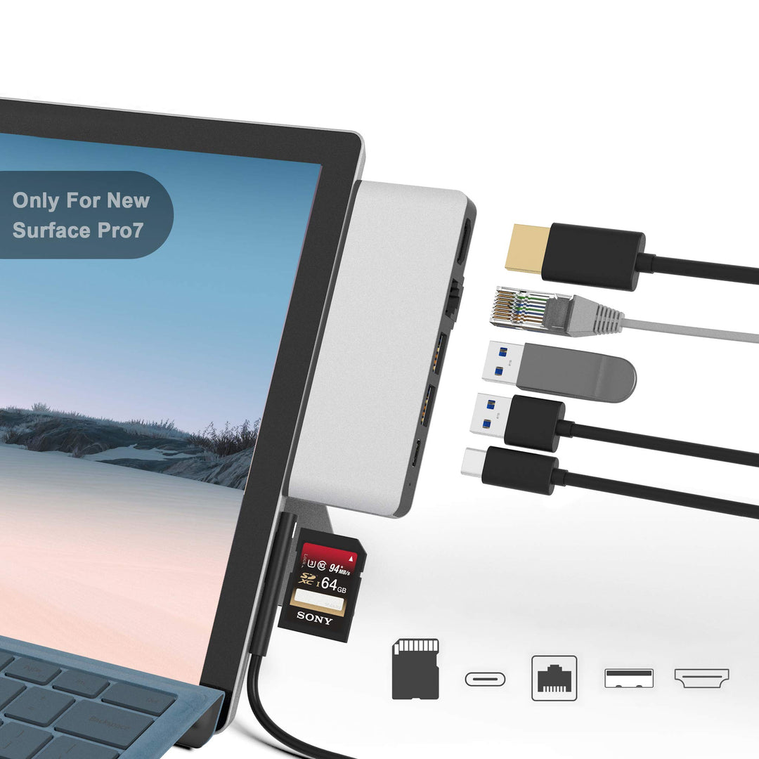 Surface Pro 7 Docking Station, Bawanfa Surface Pro 7 4K HDMI Adapter mit 100M Ethernet LAN, USB C Au