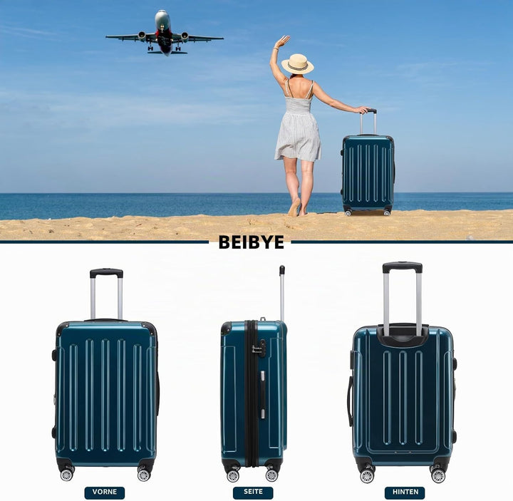 BEIBYE Zwillingsrollen 2048 Hartschale Trolley Koffer Reisekoffer in M-L-XL-Set in 17 Farben (Pale G