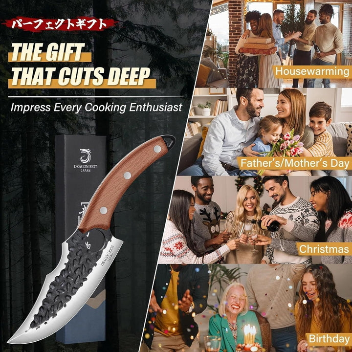 DRAGON RIOT Wikinger-Messer zum Fleischschneiden, Geschmiedetes Japanisches Küchenmesser - Scharf Gr