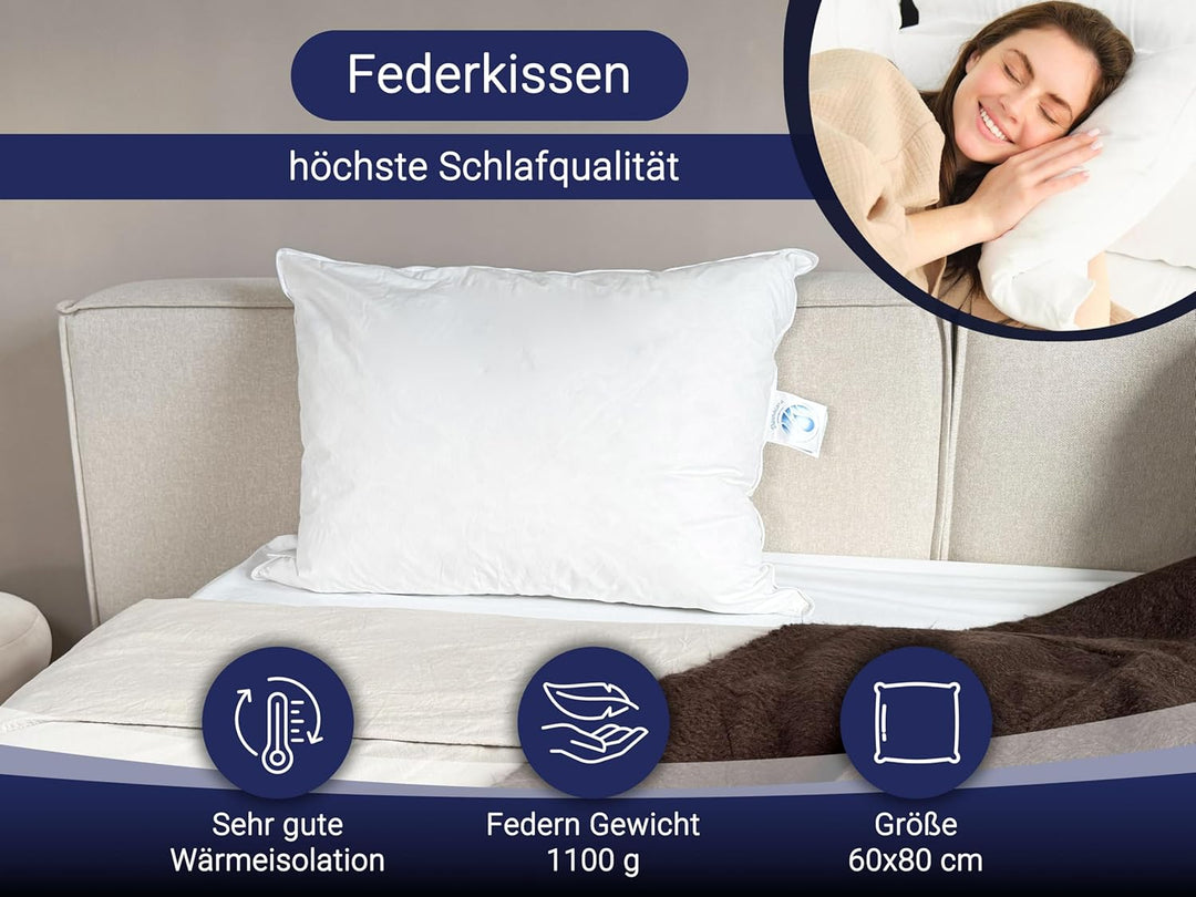 ZOLLNER Federkissen, Kopfkissen, in Hotelqualität, 60x80 cm, Baumwolle, weiss 60 x 80 cm, 60 x 80 cm