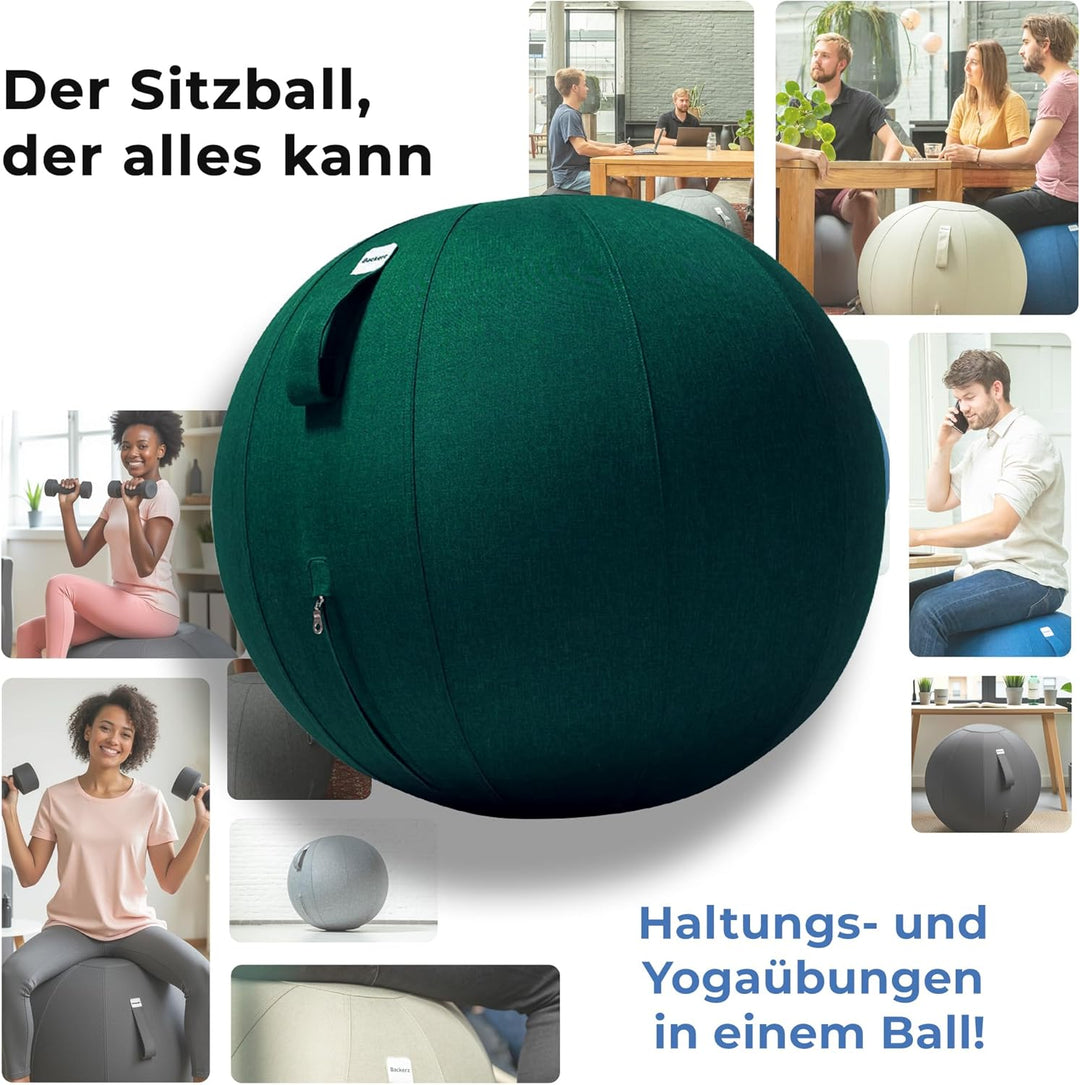 Backerz® Sitzball 65 cm - Ergonomische Sitzmöbel für Büro und Heimbüro - Langlebiger Stoff, Gymnasti