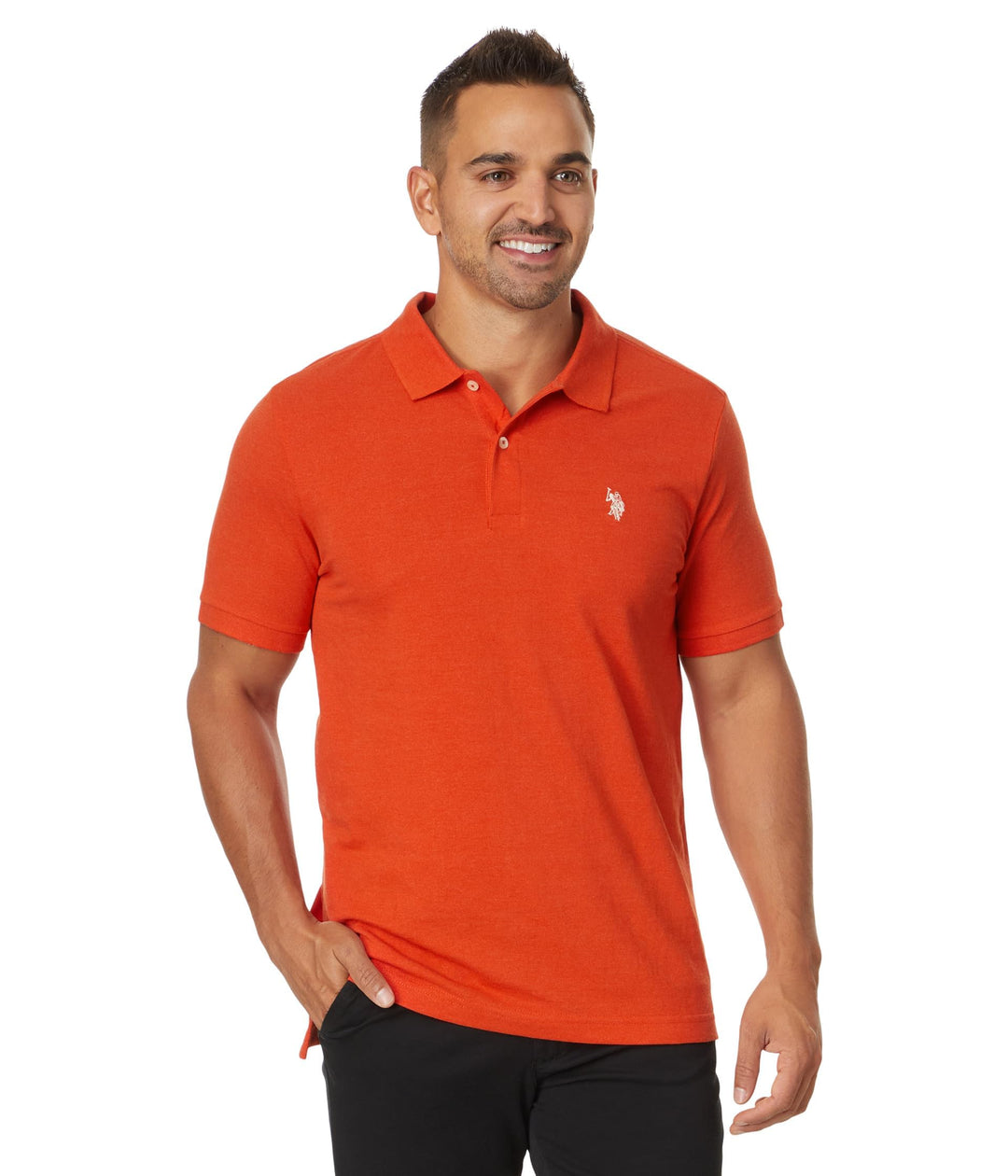 U.S. POLO ASSN. Herren Solid Interlock Kurzarm-Poloshirt Polohemd L Mandarine Heather, L Mandarine H