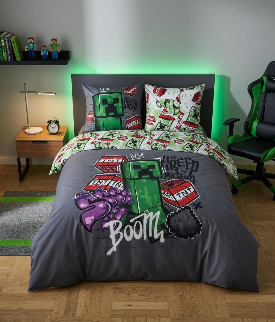 Parure de lit double réversible Minecraft - 220 cm x 240 cm