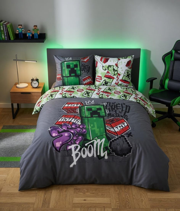 Parure de lit double réversible Minecraft - 220 cm x 240 cm