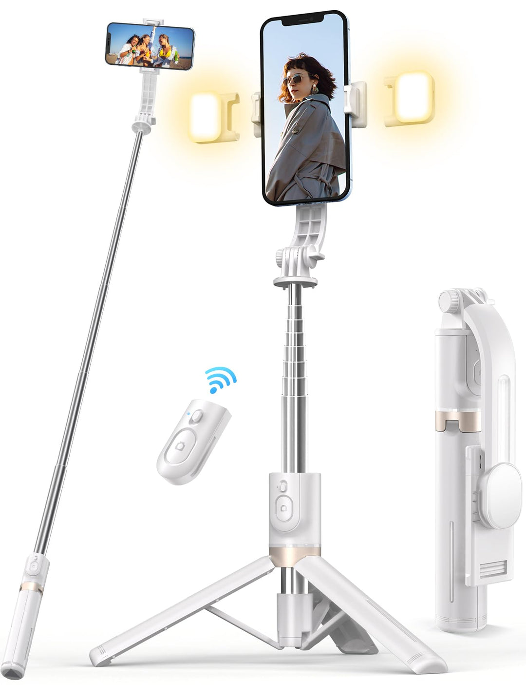 Selfie Stick mit Bluetooth Fernbedienung, Erweiterbarer Extra Lang Reisen Stativ für Smartphone, 360