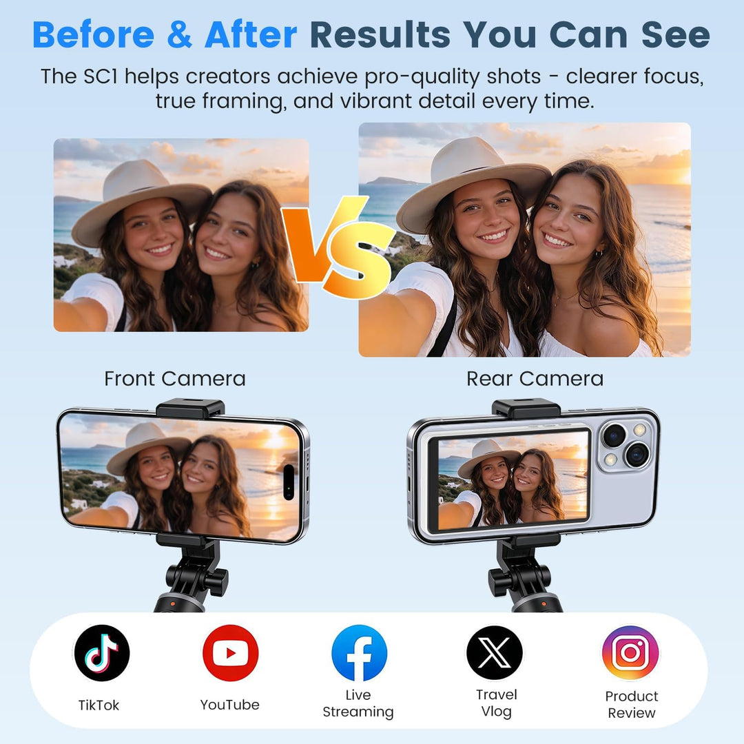 Handy Selfie Monitor für iPhone,Vlog Selfie Monitor Bildschirm,Drahtlose Aufnahme,Bluetooth-Fernbedi