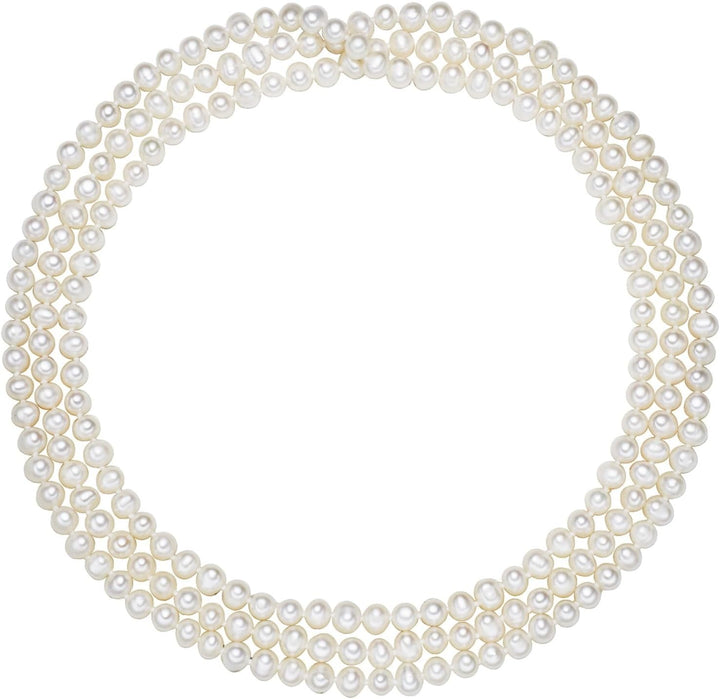 Valero Pearls Damen-Kette Hochwertige Süsswasser-Zuchtperlen in ca. 6 mm Oval weiss 120 cm - Perlenk