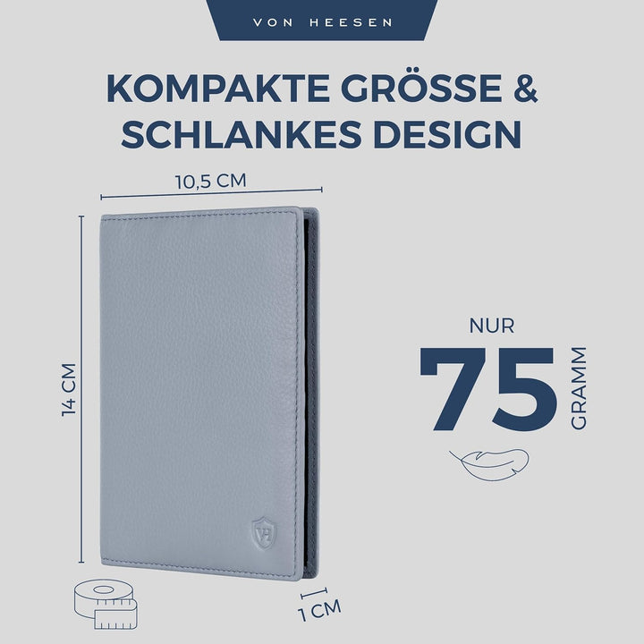 VON HEESEN® Reisepasshülle Leder Etui mit RFID-Schutz - Passhülle Passport Reisepass Mappe Hülle Org