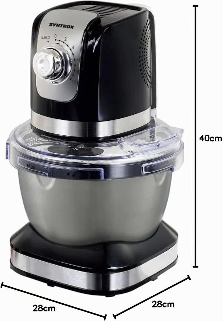 Syntrox Küchenmaschine &amp; Knetmaschine Schwarz Vindas mit Edelstahl-Behälter, Multifunktionale Knetma