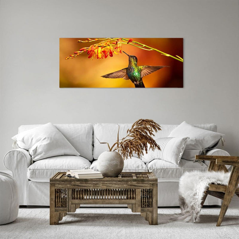 Panorama Bilder auf Leinwand 100x40cm Leinwandbild Kolibri Vogel Sommer Gross Wanddeko Bild Schlafzi