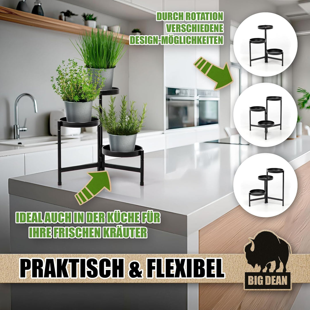 BigDean 3 Etagen Blumenständer klappbarer Pflanzenständer robuster Blumenständer Metall, 3 Etagen