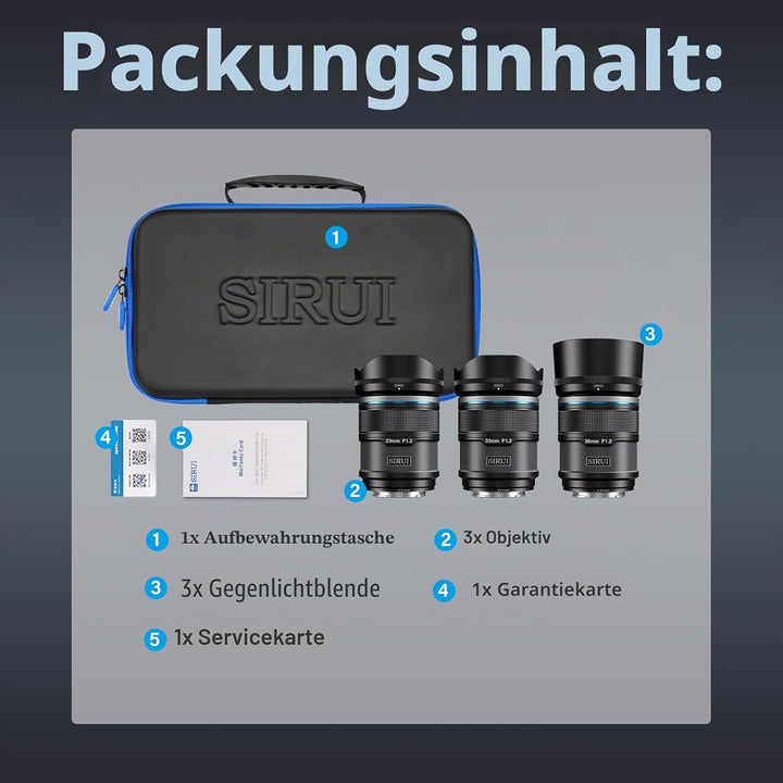 SIRUI Sniper F1.2 Autofokus-Objektiv-Set, 23 mm, 33 mm, 56 mm, Weitwinkel-APS-C Kameraobjektiv (AS-3