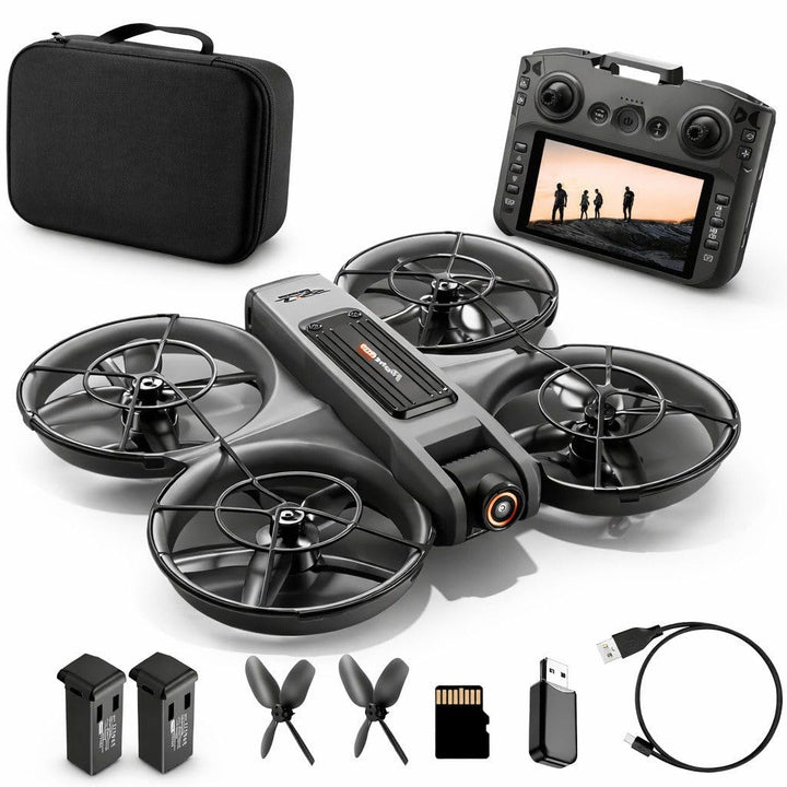 Drohne mit Kamera & Display Fernbedienung, Brushless Motor, Dual Kamera 90° verstellbar, FPV Live-Üb