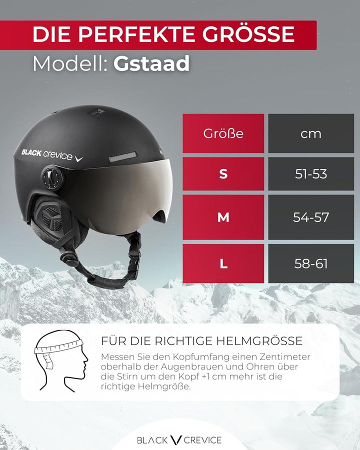 Black Crevice Skihelm Gstaad I Skihelm mit Visier im Pilotenstyle I Skihelm Herren & Damen I Skihelm