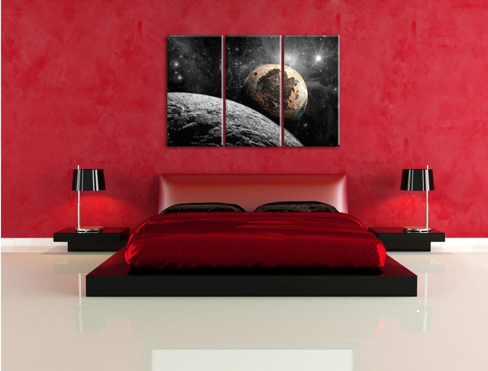 Pixxprint Alien Planeten im Weltall als Leinwandbild/Grösse: 3 Teilig (120x80 cm) cm/Wandbild/Kunstd