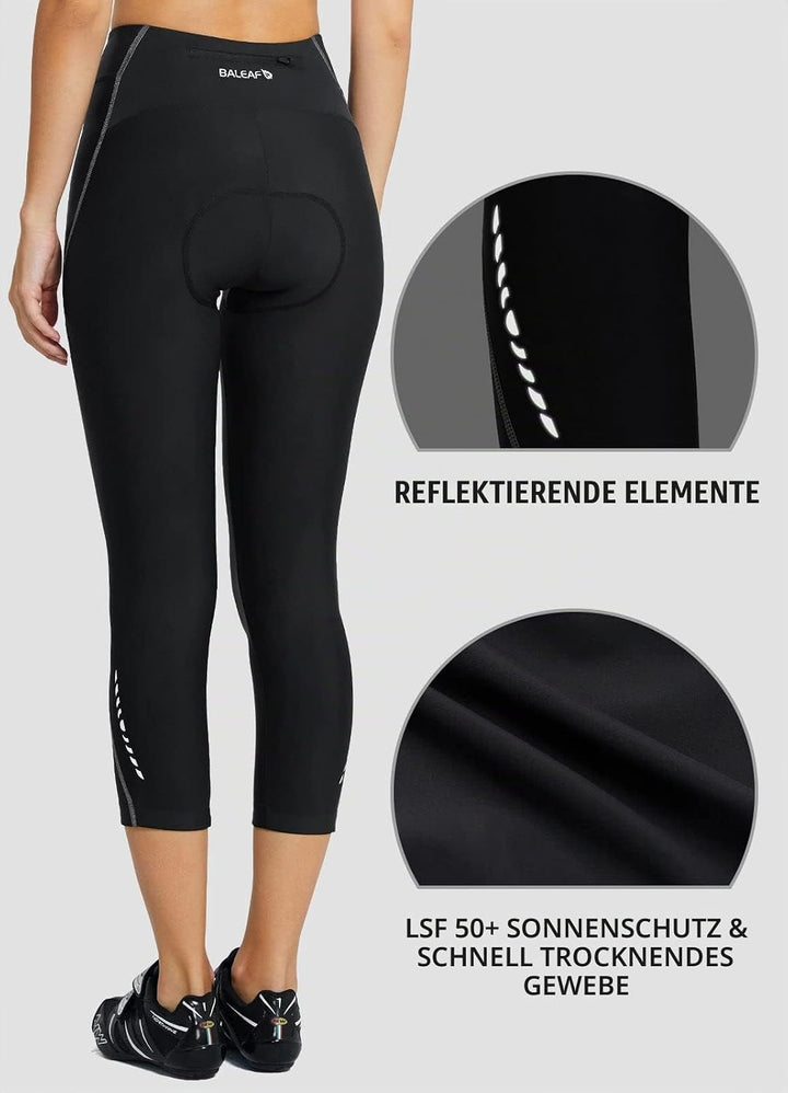 BALEAF Damen 3/4 Radlerhose Kurz Radhose Atmungsaktiv Fahrradhose Gepostert M 1-schwarz-grau, M 1-sc