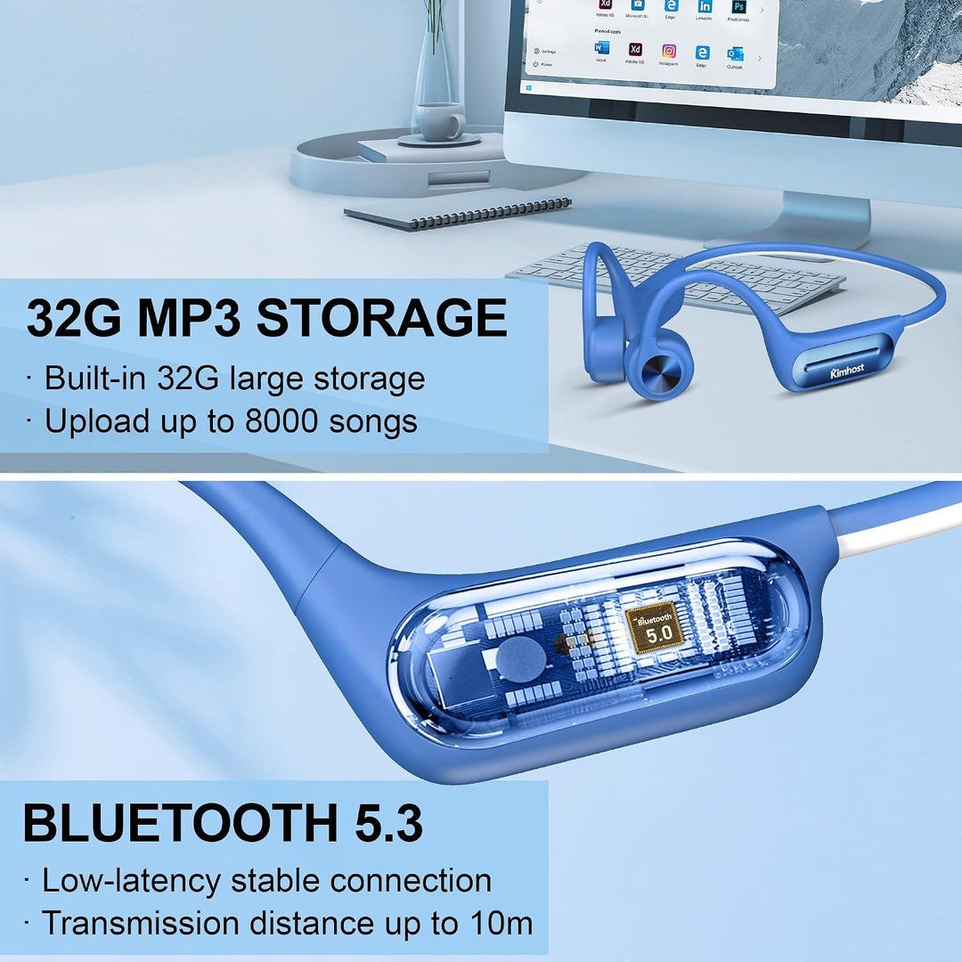 Bluetooth 5.3 Kopfhörer, Knochenleitung, Schwimmen, IP68, wasserdicht, MP3 Speicher 32G, für Sport,