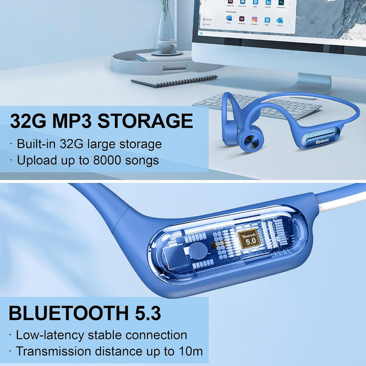 Bluetooth 5.3 Kopfhörer, Knochenleitung, Schwimmen, IP68, wasserdicht, MP3 Speicher 32G, für Sport,