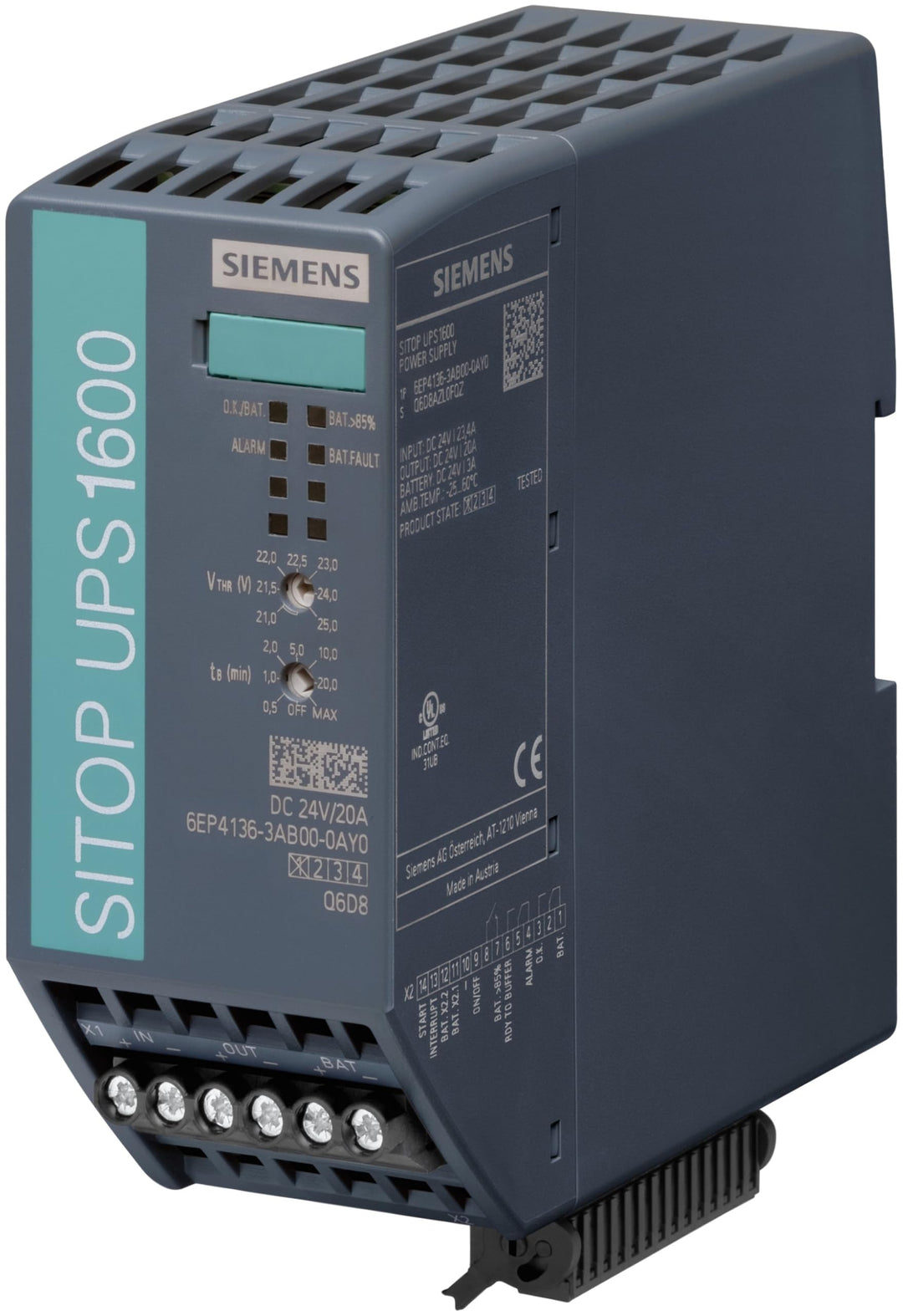 Siemens 24V dc DIN-Hutschiene Unterbrechungsfreie Stromversorgung 480 W, 24V dc SITOP UPS1600