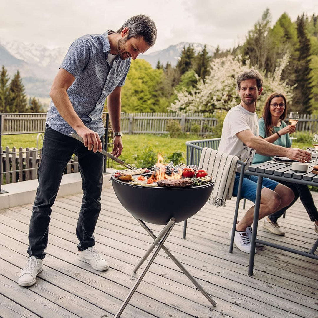 höfats - Bowl 57 Plancha Set hoch - raucharme Verbrennung - Feuerstelle und Plancha Grill - kippbare