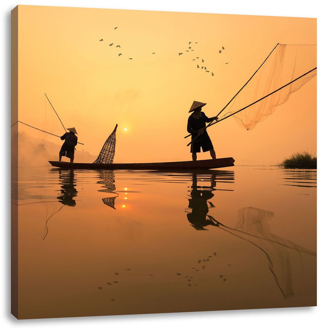 Pixxprint Fischer beim Angeln in Thailand als Leinwandbild/Grösse: 70x70 cm/Wandbild/Kunstdruck/fert